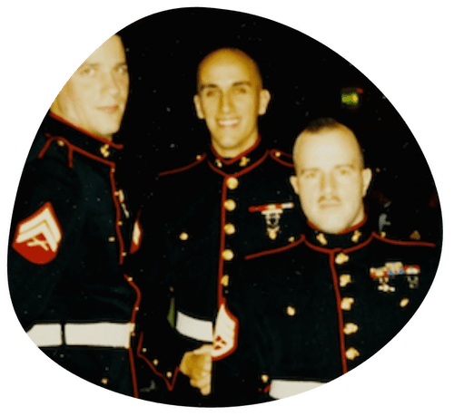 Mike with fellow Marines in U.S. Marine Corps dress blues